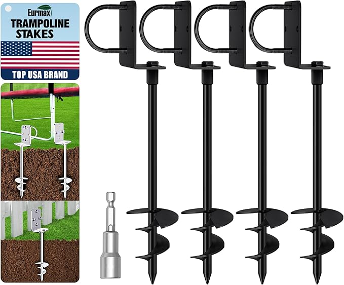 Eurmax USA Ground Anchors Heavy Duty Adjustable L-Shaped Head Shed Tent Stakes Trampoline Anchors