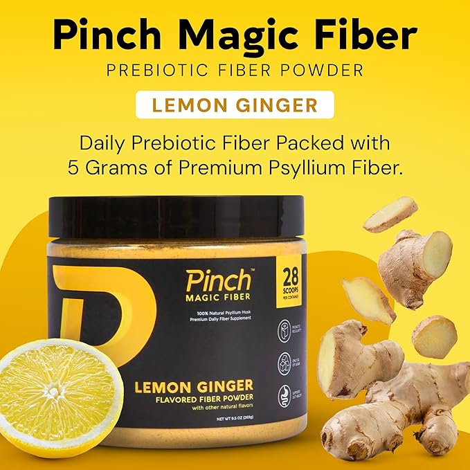 Pinch Magic Sugar Free Fiber Powder ??Light Lemon Ginger Psyllium Husk with Bromelain & Vitamins C