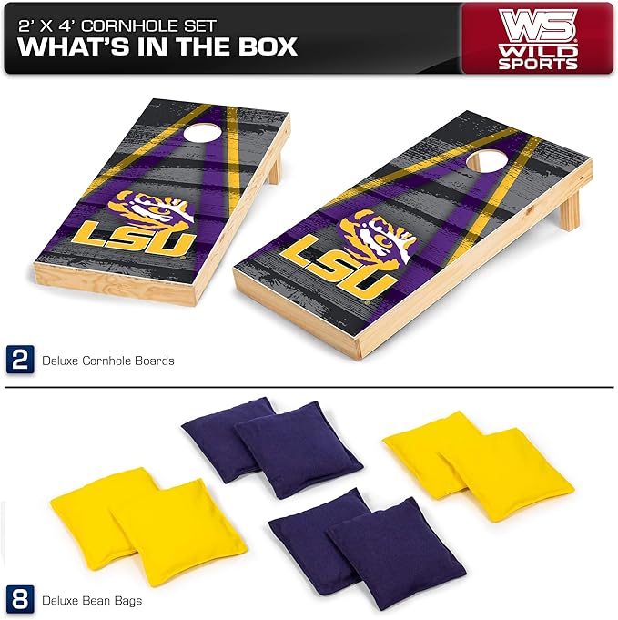 Wild Sports NCAA College 2' x 4' Wood Direct Print Tournament Cornhole Set, 8 Bean Bags, Vintage