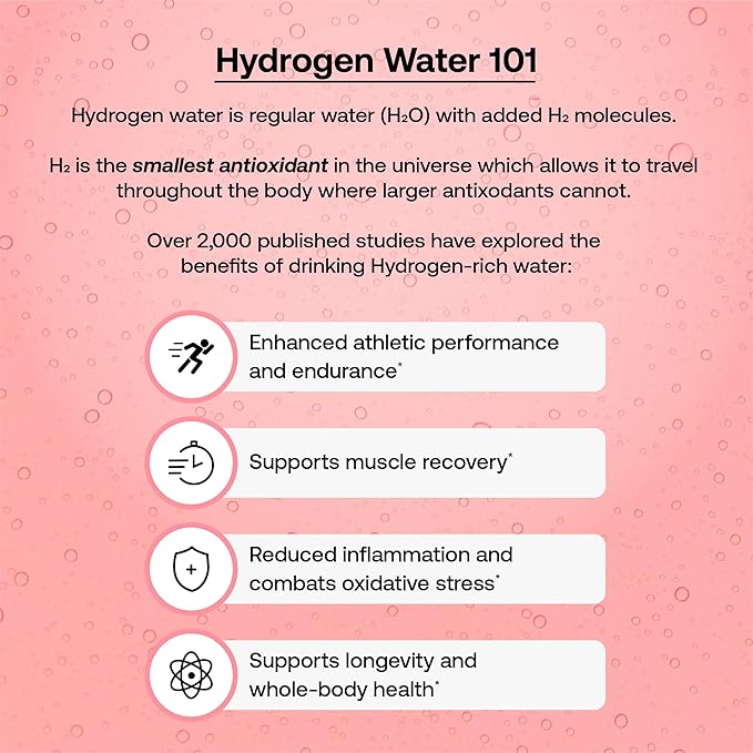 Hydrogen Water + Electrolytes Drink Mix | H2 Hydration Packets with Molecular Hydrogen, Sodium