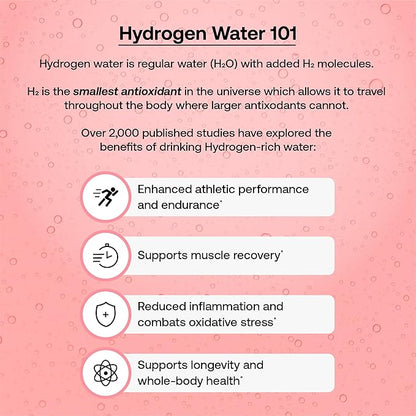 Hydrogen Water + Electrolytes Drink Mix | H2 Hydration Packets with Molecular Hydrogen, Sodium
