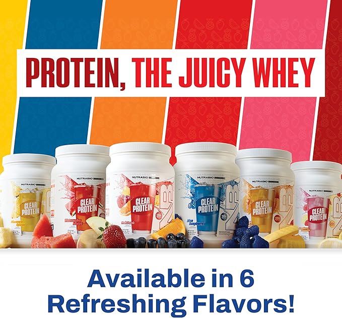 NutraBio Clear Protein Powder, Blue Raspberry - 20 Servings, 20g Clear Whey Protein Isolate, 0