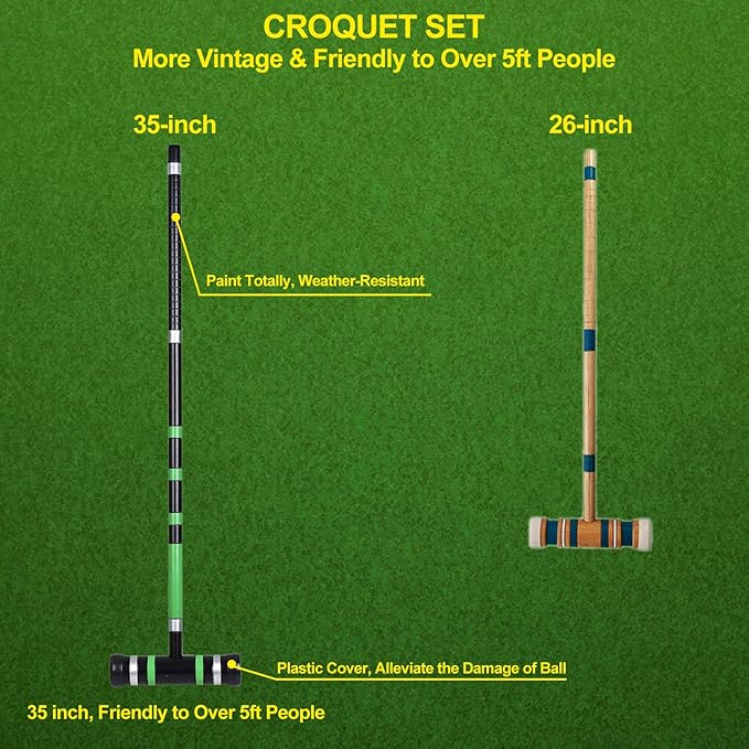 [6 Players] Premium Croquet Set 35'' for Families, Croquet Set with Carrying Bag for Yard Outdoor
