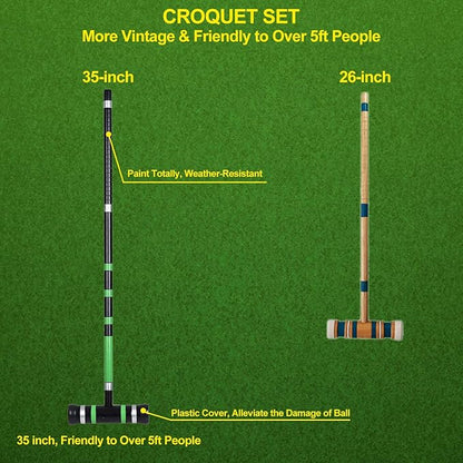 [6 Players] Premium Croquet Set 35'' for Families, Croquet Set with Carrying Bag for Yard Outdoor