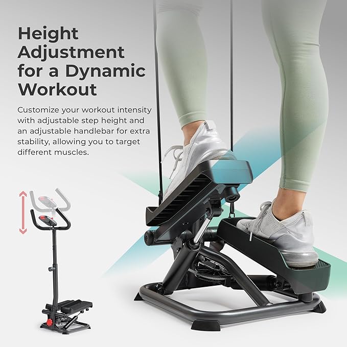 Sunny Health & Fitness Total Body 2-in-1 Smart Stepper Machine for Home with Handlebar and