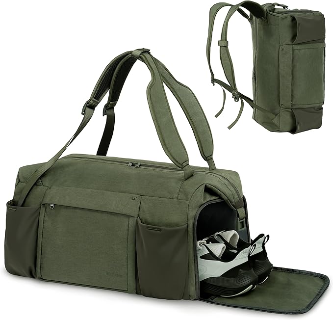 Gym Bag for Men with Shoes Compartment and Wet Pocket Convertible Duffle Bag and Gym Backpack