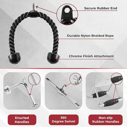 Yes4All Tricep Press Down Cable Machine Attachment Set, LAT Pulldown Attachment, Cable Machine