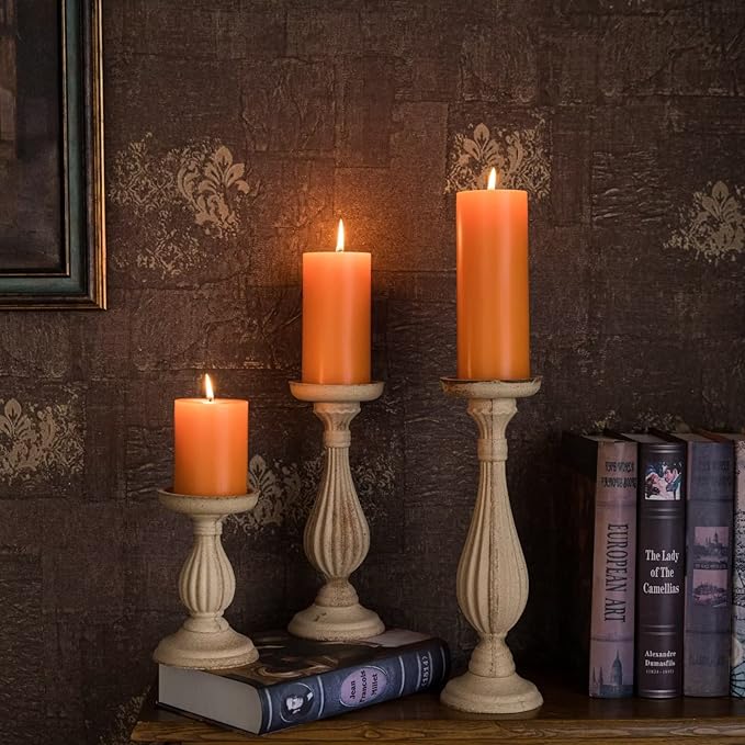 MOZEAL 3" x 4" Hand-Poured Unscented Candle,Dripless Pillar Candle Set of 3,Long Clean