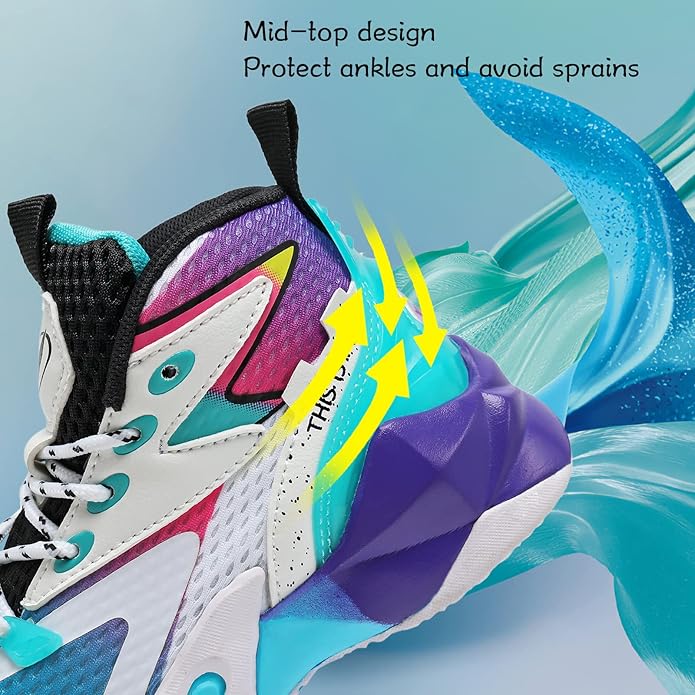 VITUOFLY Kids Basketball Shoes Boys Air Cushion Sneakers Girls Mid Top School Hoops Shoes Non-Slip