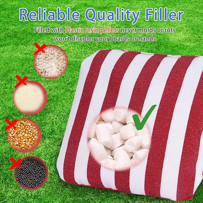 EunHo Dual Sided Cornhole Bags Regulation Set of 8 Professional Cornhole Bean Bags Slick and Stick