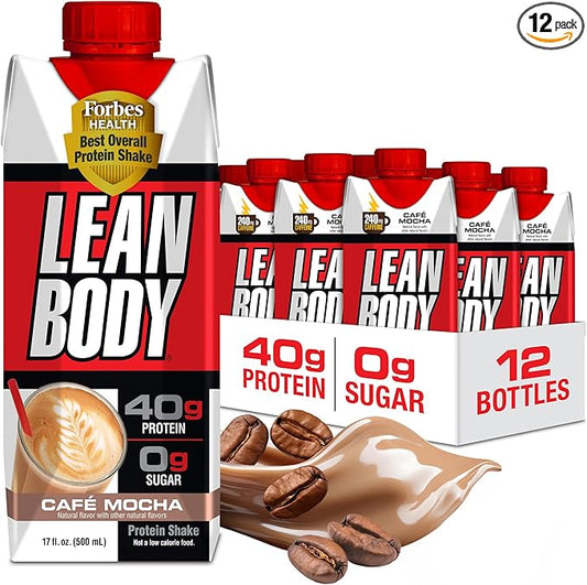 Lean Body Ready-to-Drink Café Mocha Protein Shake, 240mg Caffeine, 40g Protein, Whey Blend, 0