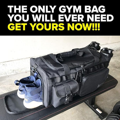 Fitdom 20" 32L Tactical Black Gym Duffle Bag with Shoe Compartment. Best Workout Bag For Men &