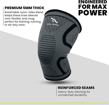Real Steel Compression Knee Brace for Women & Men 1-Pair Knee Brace for Running Knee Pain, Knee