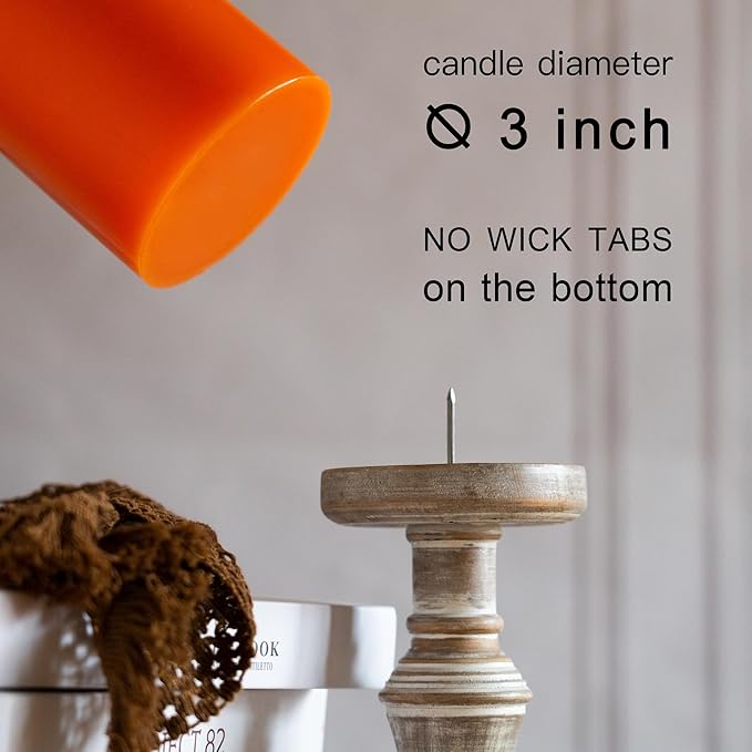 MOZEAL 3" x 8" Hand-Poured Unscented Large Candle,Smokeless Rustic Pillar Candle Set of 2,Slow