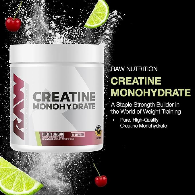 RAW Nutrition Creatine Monohydrate Powder, Cherry Limeade (30 Servings) - Micronized Creatine