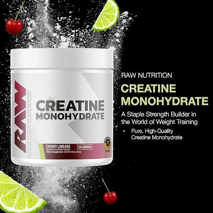 RAW Nutrition Creatine Monohydrate Powder, Cherry Limeade (30 Servings) - Micronized Creatine