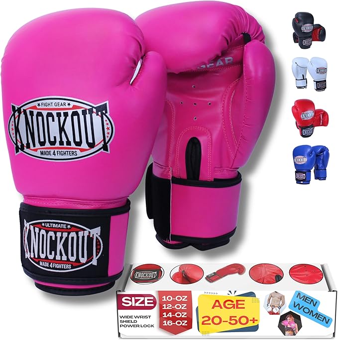 Knockout Gel Boxing Gloves for Men Women - Pro Training Sparring, Maya Hide Leather Muay Thai MMA