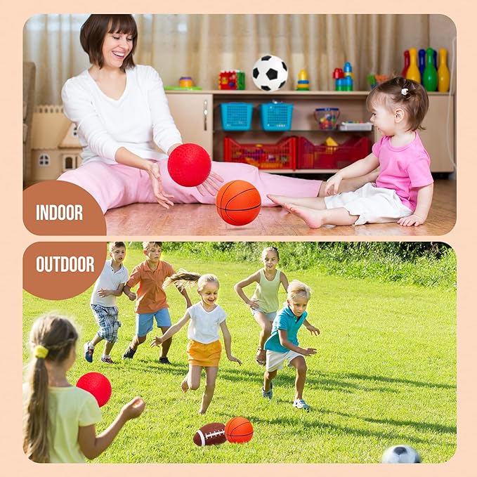 Balls for Toddlers with Pump 4 Pack 5" Small Rubber Playground Balls for Kids - 1 Football, 1