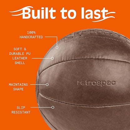 Core Weighted Medicine Ball 4, 6, 8, 10, 12, 14, 16, 20, 25, 30 lbs, Soft Touch Vegan Leather with