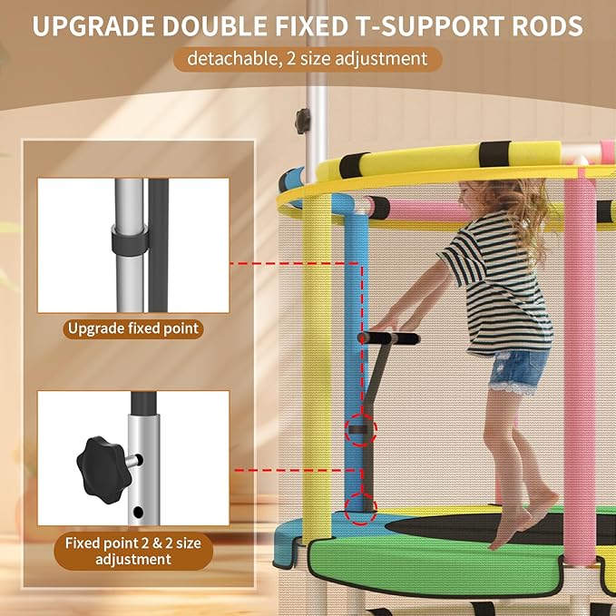 Trampoline for Kids, Adjustable Baby Toddler Trampoline with Basketball Hoop, Round Bottom Indoor