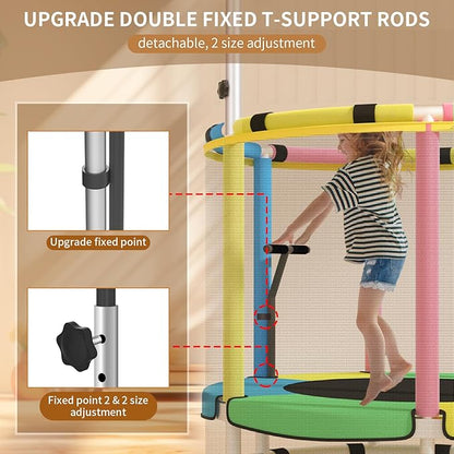 Trampoline for Kids, Adjustable Baby Toddler Trampoline with Basketball Hoop, Round Bottom Indoor