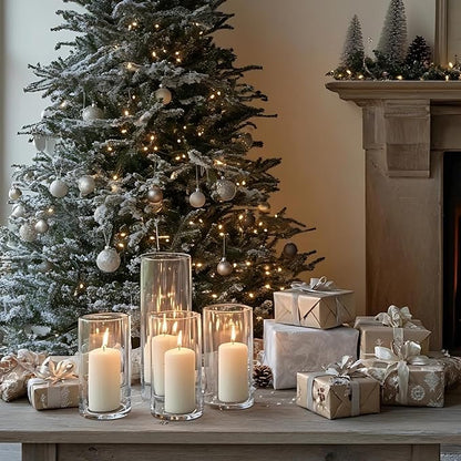 24 Pcs White Pillar Candles with Glass Candle Holder Hurricane Glass Candle Holders Clear Cylinder