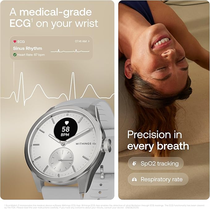 Withings ScanWatch 2 - Hybrid Smart Watch, Heart Rate Monitoring, Fitness Tracker, Cycle Tracker