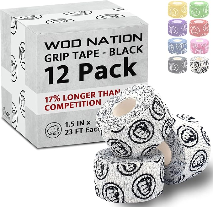 WOD Nation Flexible Hook-Grip Athletic Tape – Easy-Tear, Sweat-Proof Thumb & Finger Strips for
