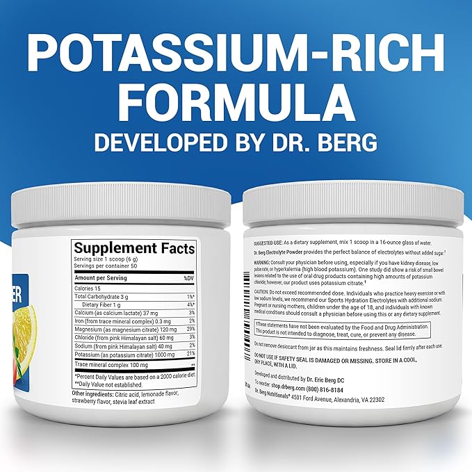 Dr. Berg Zero Sugar Hydration Keto Electrolyte Powder - Enhanced w/ 1000 mg of Potassium & Real