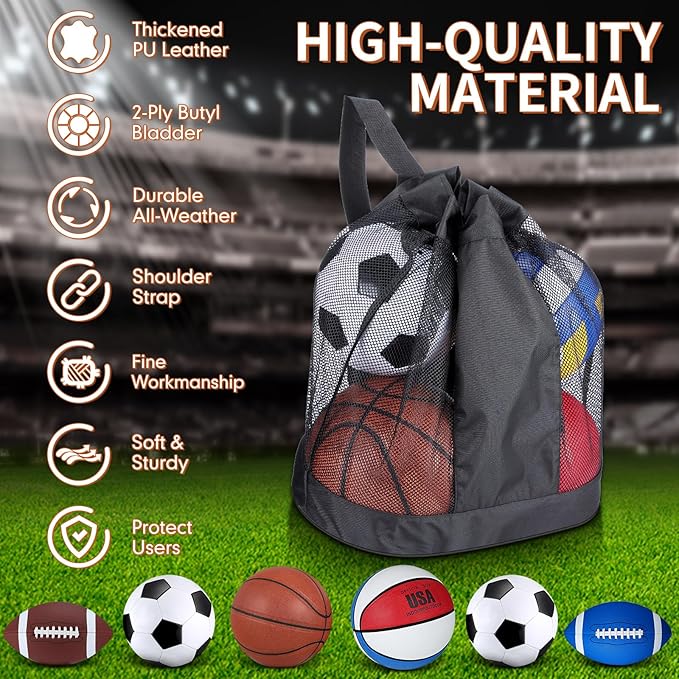 Sratte 6 Pcs Sports Balls Set for Kids Teens Adults Official Size Football Soccer Basketball with