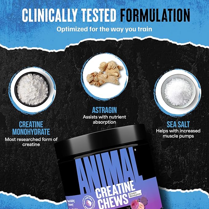 Animal Creatine Chews Tablets - Enhanced Creatine Monohydrate with AstraGin to Improve Absorption