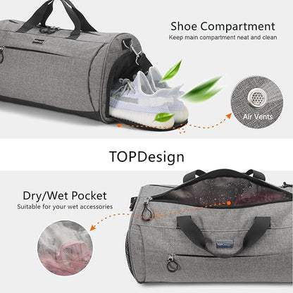 TOPDesign Gym Bag for Women, Duffel Bag with Shoe Compartment & Wet Pocket for Travel Sports (M