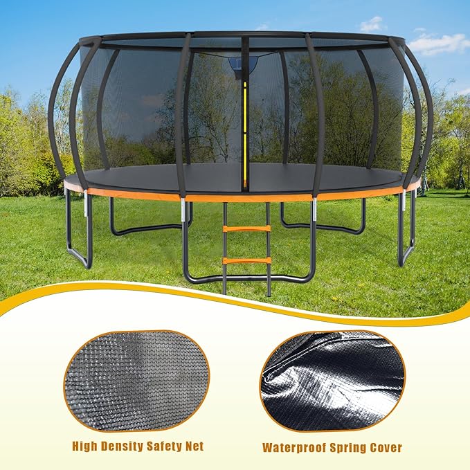 Trampoline 12FT 14FT 15FT 16FT for Kids/Adults - Outdoor Recreational with Enclosure Net Curved