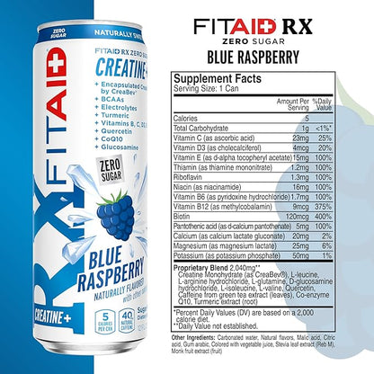 FITAID RX Zero Sugar, Encapsulated Creatine, Workout Recovery Drink, All-In-One Blend, BCAAs