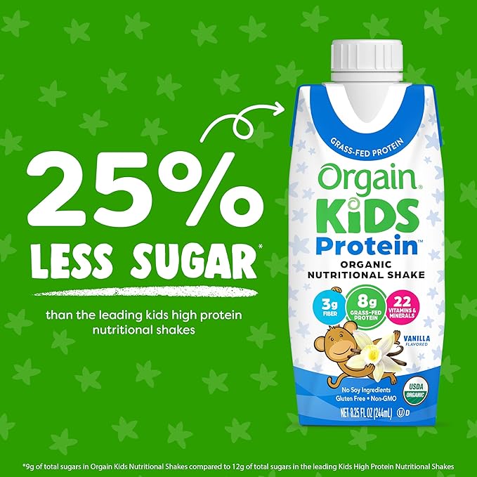 Orgain Organic Kids Protein Nutritional Shake, Vanilla - 8g of Protein, 22 Vitamins & Minerals