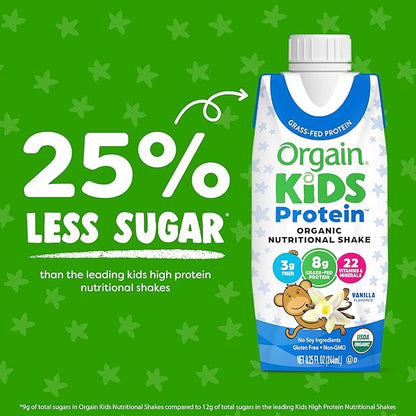 Orgain Organic Kids Protein Nutritional Shake, Vanilla - 8g of Protein, 22 Vitamins & Minerals