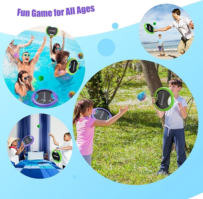 EVERICH TOY Trampoline Paddle Ball Set with 2 Bouncy Paddles & 4 Balls - Soft Foam Design for Kids