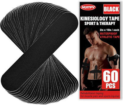 60PCS Precut Kinesiology Tape Strips, 2 inch x 10 inch Athletic Tape, Kinetic Tape, Elastic Muscle