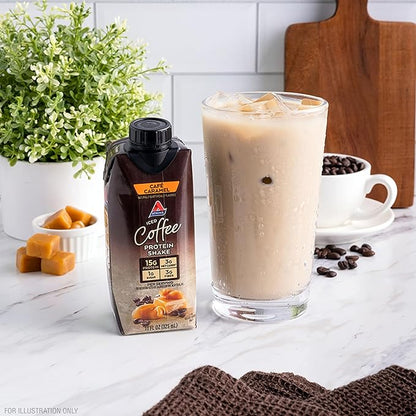 AtkinsCafé Caramel Iced Coffee Protein Shake, 15g Protein, Low Glycemic, 3g Net Carb, 1g Sugar