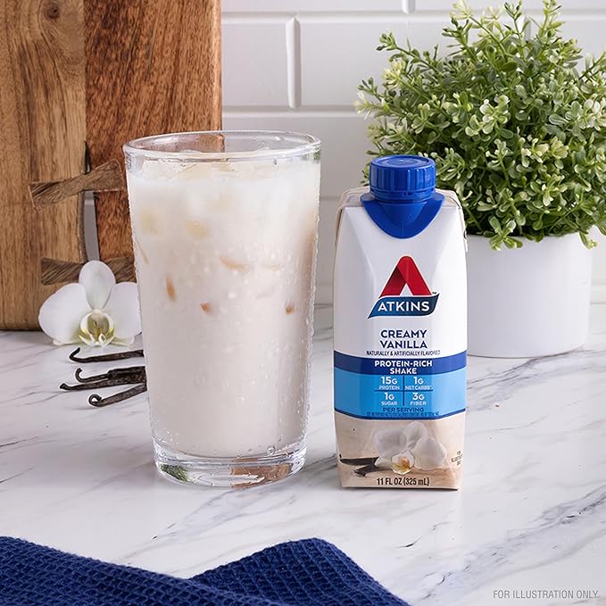 Atkins Creamy Vanilla High Protein Shake, 15g Protein, Low Glycemic, Low Carb and Low Sugar Shakes