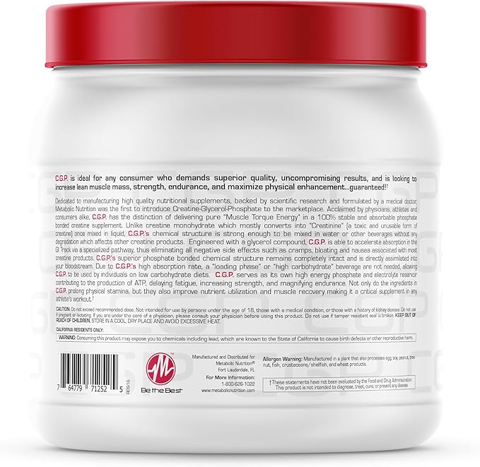 Metabolic Nutrition, CGP, Creatine Glycerol Phosphate, 100% Micronized Creatine Powder, Pre Intra