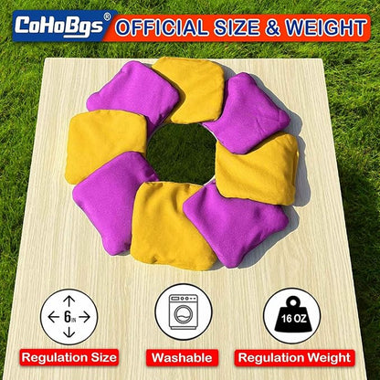 CoHoBgs Corn Hole Bags Set 8, Professional Cornhole Bags Dual-Sided Slick & Stick Resin Filled