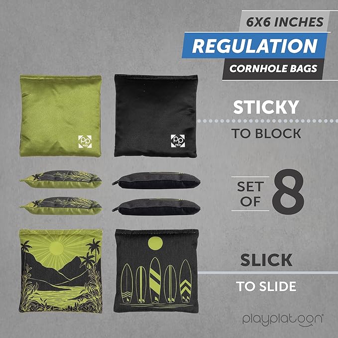 Professional Cornhole Bags - Set of 8 Regulation All Weather Double Sided - Sticky Side/Slick Side