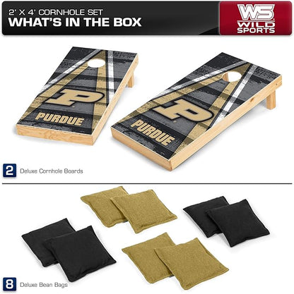 Wild Sports NCAA College 2' x 4' Wood Direct Print Tournament Cornhole Set, 8 Bean Bags, Vintage