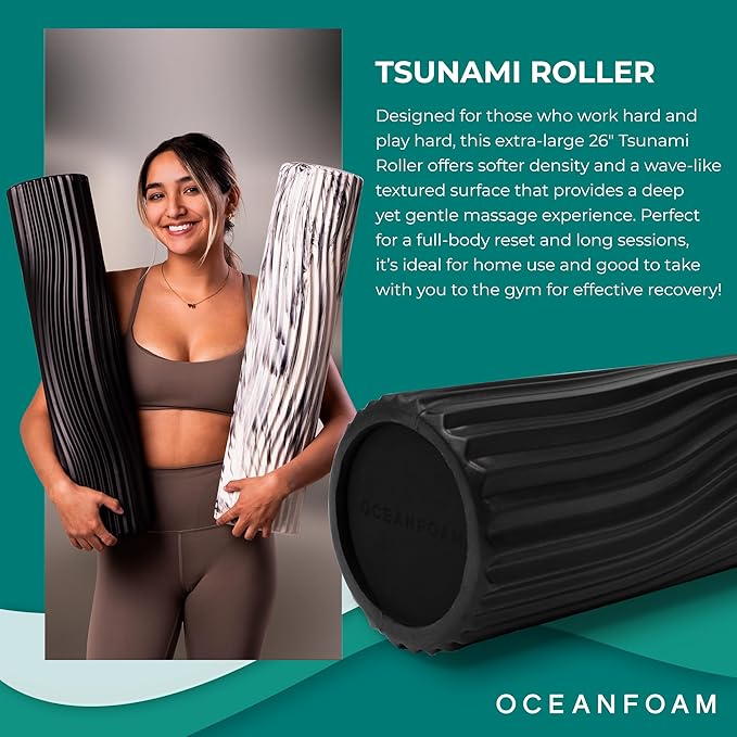 Oceanfoam Tsunami Roller (Black) - Soft, Textured Foam Roller for Physical Therapy, Back Pain