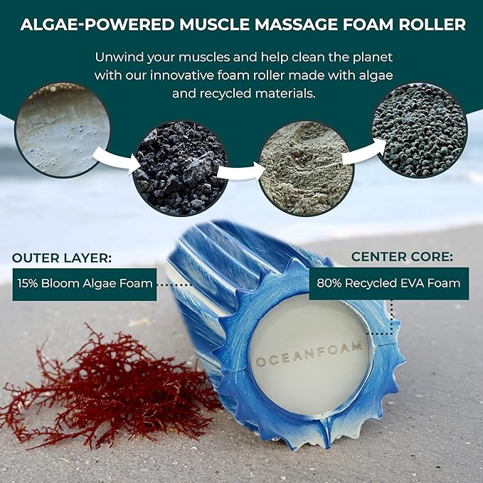 Oceanfoam Ripple Travel Foam Roller (11" x 3.35") Firm Mini Foam Roller for Physical Therapy, Deep