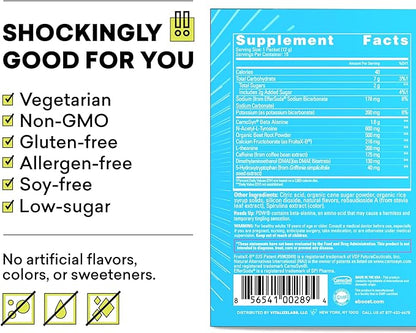 EBOOST POW Natural Pre Workout Powder - 15 Packets, Blue Raspberry - Preworkout Energy Booster Gym