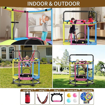 Trampoline for Kids, Full Anti-Rust 440lbs Anti-Rollover Round Bottom Toddler Trampoline