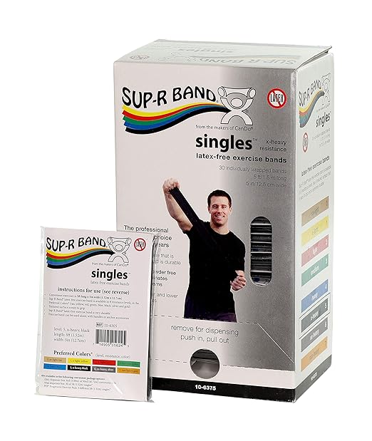 CanDo 10-6375 Sup-R Band Latex-Free Exercise Band, 5' Length, Black, Pack of 30