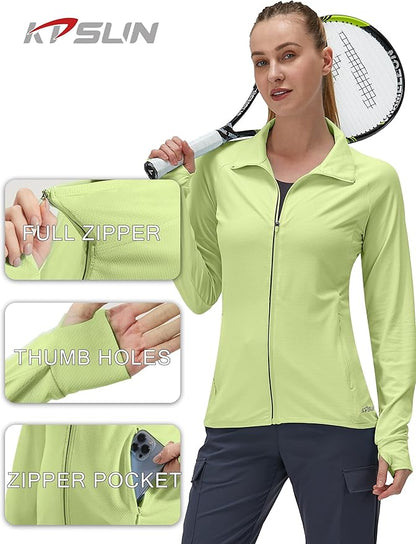 Women's UPF 50+ UV Sun Protection Clothing Long Sleeve Athletic Hiking Shirts Lightweight SPF Zip